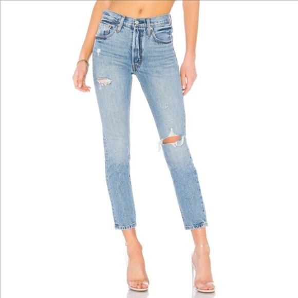 Levi's Denim - Levi's 501 Skinny Button Fly Distressed Light Wash Jeans